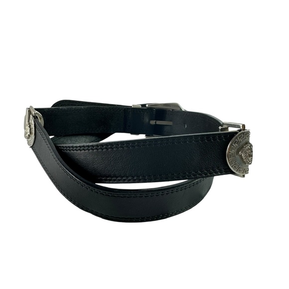 Rare Genuine GIANNI VERSACE Black Leather Relief Joint Medusa Unisex Belt 40 main image 5